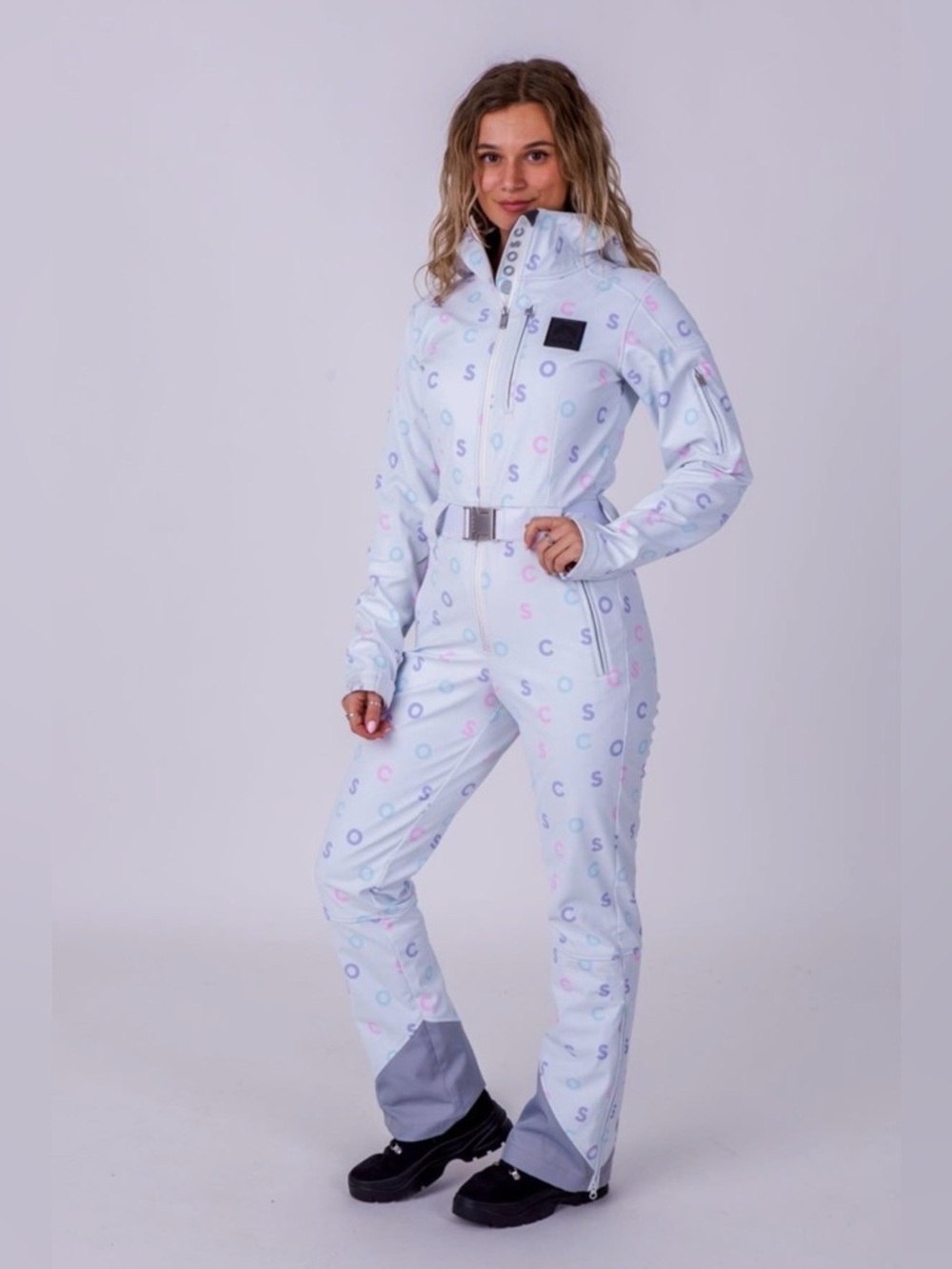 OOSC l Women's White Luxury Print Chic Ski Suit | L